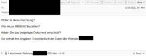 A German-language email about the distribution of ransomware as part of the current Knight campaign (Image: Proofpoint)